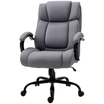 Vinsetto Scaun de birou, Scaun de sef ergonomic, Scaun de birou captusit cu brate, Scaun rotativ cu inaltime reglabila si functie de leganare, aspect de in, rezistent pana la 220 kg, Gri deschis | Aosom Romania imagine