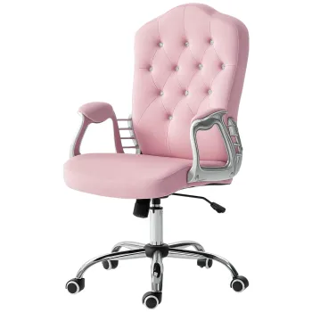Vinsetto Scaun de birou, spatar reglabil, reglabil pe inaltime, aspect catifelat, pana la 120 kg, Roz | Aosom Romania imagine