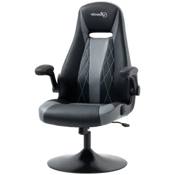 Vinsetto Scaun de gaming ergonomic cu baza rotunda din metal pivotanta 360? inaltime reglabila perna pentru gat brate rabatabile PVC gri negru | Aosom Romania imagine