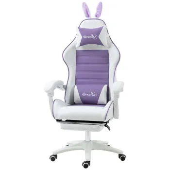 Vinsetto Scaun de gaming ergonomic cu suport lombar, suport pentru picioare urechi de iepure perna pentru cap Violet | Aosom Romania imagine