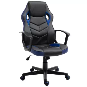 Vinsetto Scaun de Gaming Fotoliu de Birou Rotativ cu Roti din Piele ecologica Negru si Albastru, Inaltime Ajustabila imagine