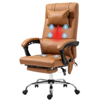 Vinsetto Scaun de Masaj Reglabil pe Inaltime, cu Suport pentru Picioare si Telecomanda, Scaun de Birou, 66x67x115-123 cm, Maro Deschis imagine