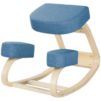 Vinsetto Scaun Ergonomic cu Suport pentru Genunchi din Lemn de Mesteacan, 51x69x58 cm, Albastru | Aosom Romania imagine