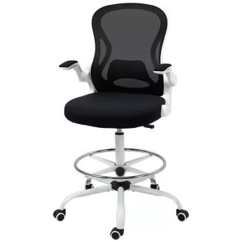 Vinsetto Scaun ergonomic de lucru, Scaun inalt pentru birou din plasa pentru stat in picioare, cu cotiere rabatabile, suport lombar | AOSOM RO imagine