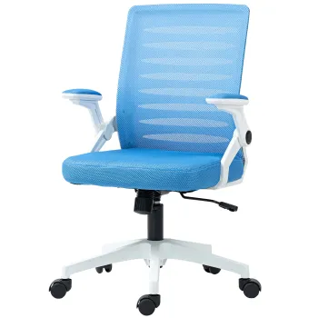 Vinsetto Scaun Ergonomic Reglabil pe Inaltime cu Cotiere de Ridicare, ABS si Scaun de Birou Pivotant din Poliester, 54x54x89-99 cm, Albastru imagine