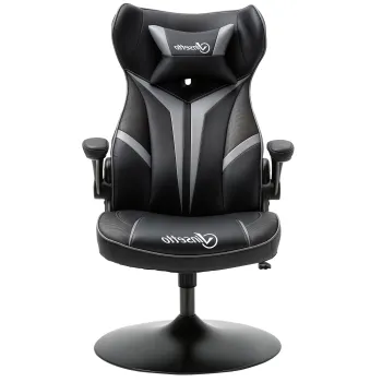 Vinsetto Scaun gamer scaun de joc gaming pivotant la 360? ergonomic inaltime reglabila brate rabatabile perna taiere incluse invelis similicuir 67 x 70 x 106-112 cm gri deschis si negru | Aosom Romania imagine