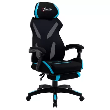 Vinsetto Scaun Gaming cu Suport Lombar, Scaun Birou Ergonomic cu Inaltime Reglabila din Tesatura Negru si Albastru, 65x65x119-129cm imagine