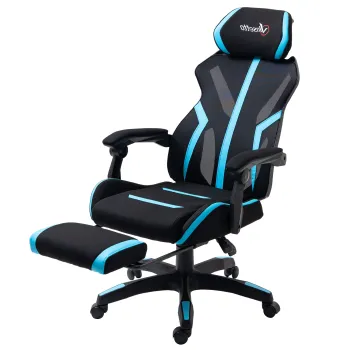 Vinsetto Scaun Gaming cu Suport pentru Picior Retractabil Scaun de Birou Rotativ Inclinabil cu Suport de Cap si Inaltime Reglabila 65x65x119-129 cm Negru si Albastru | Aosom Romania imagine