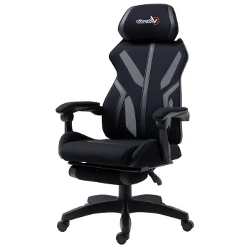 Vinsetto Scaun Gaming cu Suport pentru Picior Retractabil Scaun de Birou Rotativ Reclinabil cu Suport pentru Cap si Inaltime Ajustabila 65x65x119-129 cm Negru | Aosom Romania imagine