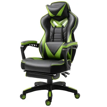 Vinsetto Scaun gaming ergonomic cu suport picioare, cap si lombar, fotoliu de birou confortabil, inaltime reglabila, negru/verde | Aosom Romania imagine