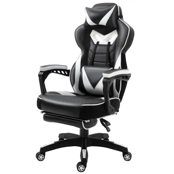 Vinsetto Scaun Gaming Ergonomic, Fotoliu de Birou confortabil cu Suport de Picioare, Perne pentru Cap si Zona Lombara, Inaltime Reglabila, negru si alb | Aosom Romania imagine