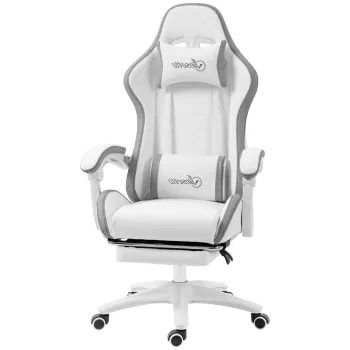 Vinsetto Scaun gaming fauteuil gaming ergonomic cu spatar inclinabil la 135? si suport lombar, 65 x 65 x 121-129 cm alb | Aosom Romania imagine