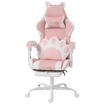 Vinsetto Scaun Gaming Fotoliu Gaming Ergonomic Rabatabil Suport Picioare Roz | Aosom Romania imagine