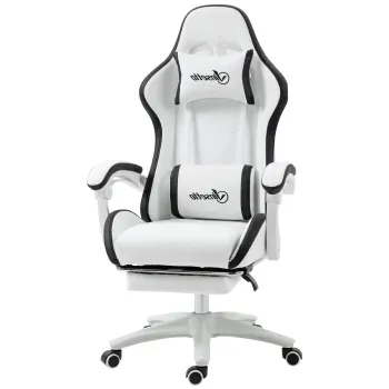 Vinsetto Scaun gaming scaun gaming cu spatar inclinabil la 135?, suport pentru cap si repose-pieds 65l x 65L x 121-129H cm alb si negru | Aosom Romania imagine