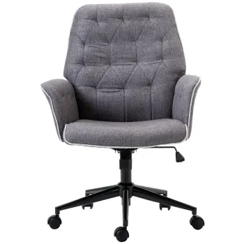 Vinsetto Scaun pentru Birou Capitonat cu Inaltime Reglabila cu Cotiere, Scaun Ergonomic din Tesatura Efect In, 66x69x89.5-97 cm, Gri Inchis imagine