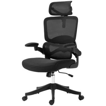 Vinsetto Scaun pentru Birou cu Spatar Reglabil, Tetiera si Cotiere, Suport Lombar, Scaun de Birou Ergonomic cu Functie de Rotire, Negru | Aosom RO imagine