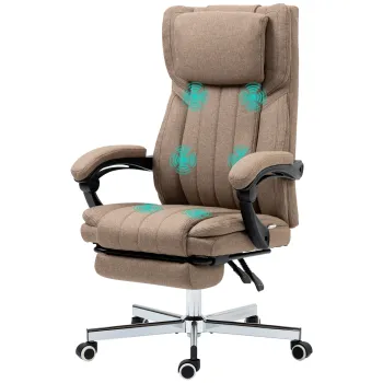 Vinsetto Scaun Rabatabil pentru Birou cu 6 Puncte si 5 Moduri de Masaj, Tetiera si Telecomanda, 65x61x105-113 cm, Maro | Aosom Romania imagine