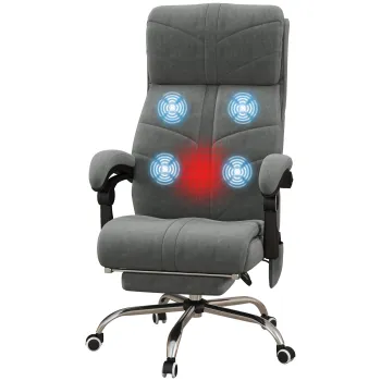 Vinsetto Scaun scaun de birou de masaj incalzitor inclinabil cu suport pentru picioare integrat 5 role gri | Aosom Romania imagine