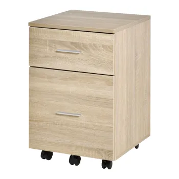Vinsetto Sertar de birou sertar de depozitare mobil 2 sertare 5 roti din placaj de particule 39,5 x 39 x 58,5 cm stejar | Aosom Romania imagine
