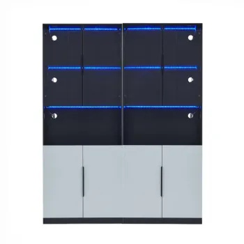 Vitrina moderna minimalista cu usi din sticla, iluminare LED, 160x30x200 cm, Alb + Negru imagine