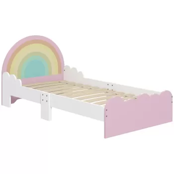 ZONEKIZ Cadru Pat Pentru Copii Mici, Mobilier Dormitor Copii Design Curcubeu Pentru Copii Cu Varsta Cuprinsa Intre 3-6 ani, 143 x 74 x 66 cm, Roz imagine