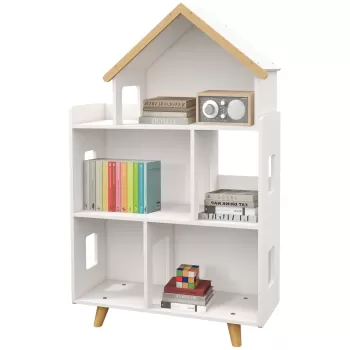 ZONEKIZ Dulap Organizator de Depozitare a Jucariilor, Raft de Carti pentru Copii cu 3 Nivele pentru Camera de joaca, Camera Copiilor, Cresa, Gradinita, Alb. imagine