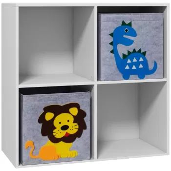 ZONEKIZ Organizator pentru Jucarii, Cutii de Depozitare cu Doua Sertare din Material Netesut, Raft Organizator de Jucarii pentru Dormitor, Alb imagine