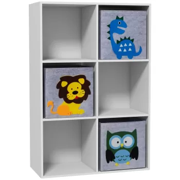 ZONEKIZ Organizator pentru Jucarii, Cutii de Depozitare cu Trei Sertare din Material Netesut, Raft Organizator de Jucarii pentru Dormitor, Alb imagine