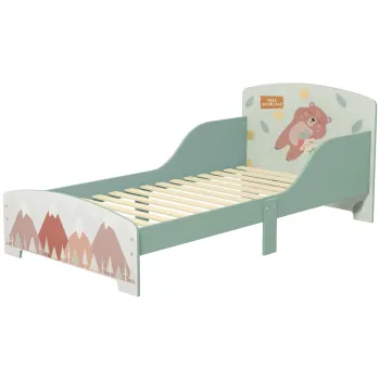 ZONEKIZ Pat pentru Copii 3-6 Ani cu Margini Inaltate si Design cu Animale, 77x143x60 cm, Verde | Aosom Romania imagine