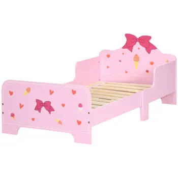 ZONEKIZ Pat pentru Copii cu Bariere Anti-Cadere, Patut pentru Copii cu Varsta 3-6 Ani, 143x74x59 cm, Roz | Aosom Romania imagine