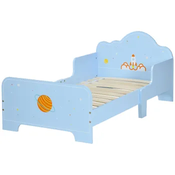 ZONEKIZ Pat pentru Copii cu Decor Spatial, Patut pentru Copii cu Varsta 3-6 Ani, 143x74x59 cm, Albastru Deschis | Aosom Romania imagine