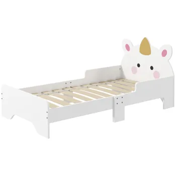 ZONEKIZ Pat pentru copii pat de copii design unicorn 3-6 ani somier cu sipci inclus capacitate de incarcare 80 kg 143 x 74 x 67 cm roz | Aosom Romania imagine