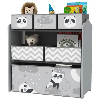 ZONEKIZ Raft Mobil pentru Jucarii, Comoda cu 6 Rafturi Detasabile din Material Textil, 63x30x66 cm, Gri | Aosom Romania imagine