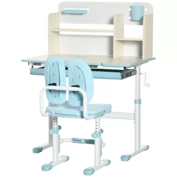 ZONEKIZ Set de birou si scaun cu inaltime reglabila Birou de scriere pentru copii masa de studiu pentru scoala cu raft | AOSOM RO imagine