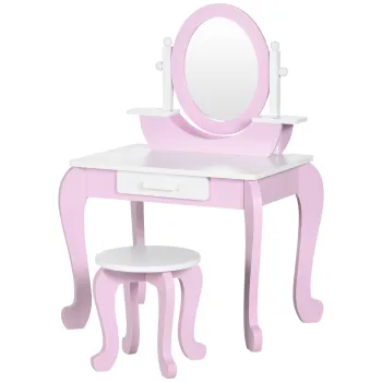 ZONEKIZ Set de Toaleta Machiaj, Masuta de Machiaj cu Oglinzi si Taburet pentru Copii, Varsta 3-6 Ani, 65,5x46x93 cm, Roz | Aosom Romania imagine