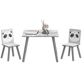 ZONEKIZ Set Masa si 2 Scaune pentru Copii de 3-8 Ani cu Desene de Animale, 60x60x44 cm, Gri | Aosom Romania imagine