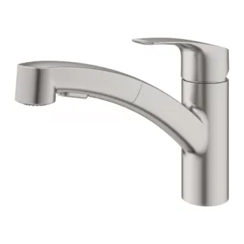 Baterie bucatarie cu dus extractibil Grohe Eurosmart crom mat Supersteel imagine
