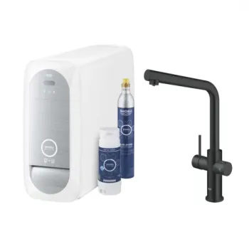 Baterie bucatarie cu pipa tip L Starter Kit Grohe Blue Home negru mat imagine