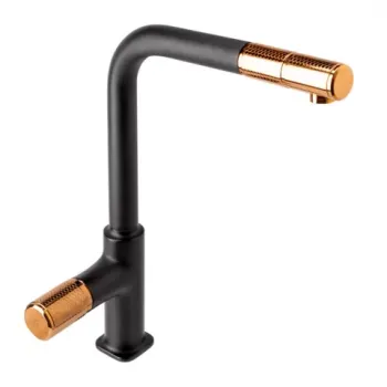 Baterie bucatarie FDesign Ardesia cu dus extractibil negru - rose gold imagine
