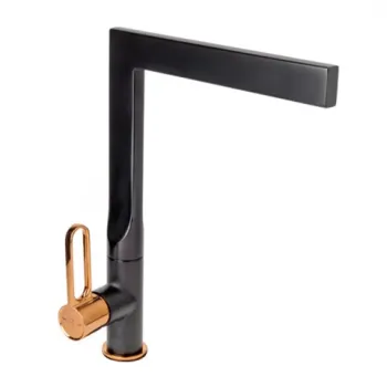 Baterie bucatarie FDesign Zaffiro negru mat-rose gold lucios monocomanda imagine