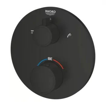 Baterie dus incastrata Grohe Grohtherm termostatata 2 iesiri negru mat rotund imagine