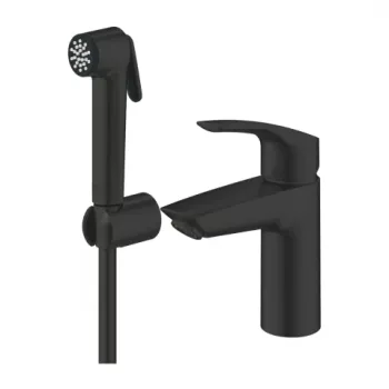 Baterie lavoar cu dus igienic Grohe Eurosmart Hygienica S negru mat imagine