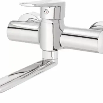 Baterie lavoar Deante Tubo 24,5cm, cu montaj pe perete, crom lucios imagine
