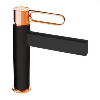 Baterie lavoar FDesign Zaffiro negru mat-rose gold lucios monocomanda imagine
