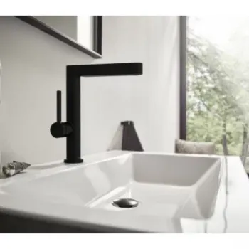 Baterie lavoar Hansgrohe Finoris 230 cu pipa pivotanta si ventil negru imagine