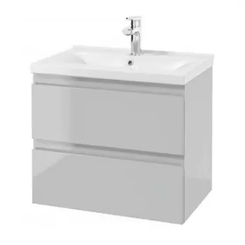 Baza lavoar suspendat Defra Como 2 sertare 59.9x50 cm gri-deschis lucios imagine