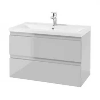 Baza lavoar suspendat Defra Como 2 sertare 79.9x50 cm gri-deschis lucios imagine