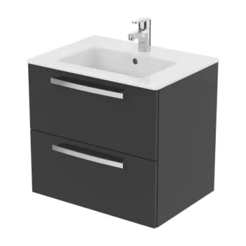 Baza lavoar suspendat Ideal Standard Tempo 2 sertare 60x55 cm gri lucios imagine