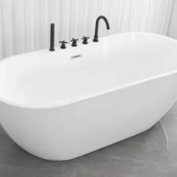 Cada freestanding Sanotechnik Aruba white, baterie inclusa neagra, acril, 170x75x58 cm imagine