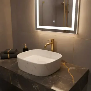 Lavoar ceramic pe blat alb cu finisaj marmorat - A707-CUGO7-M imagine